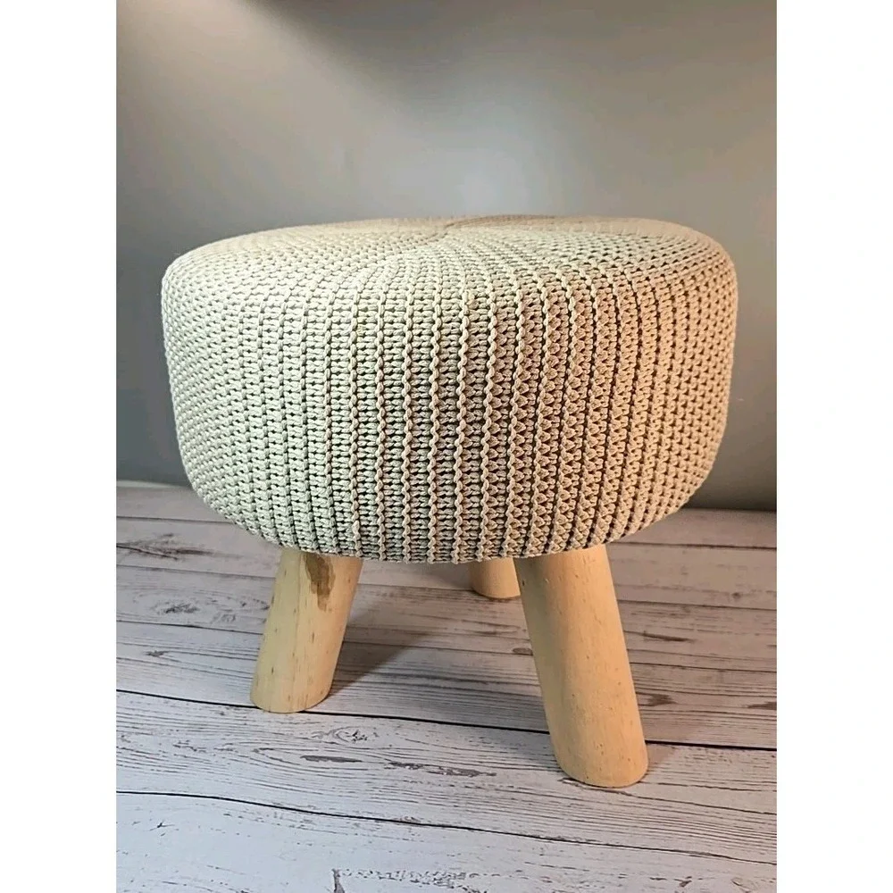Foot Stool Round Natural Tan Boho Scandinavian Pouf Floor Ottoman 11